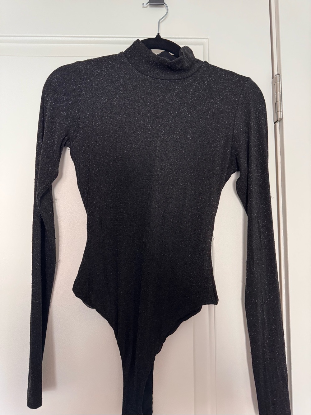 naked wardrobe Black Sparkle Mock Neck Turtleneck Bodysuit Sweater